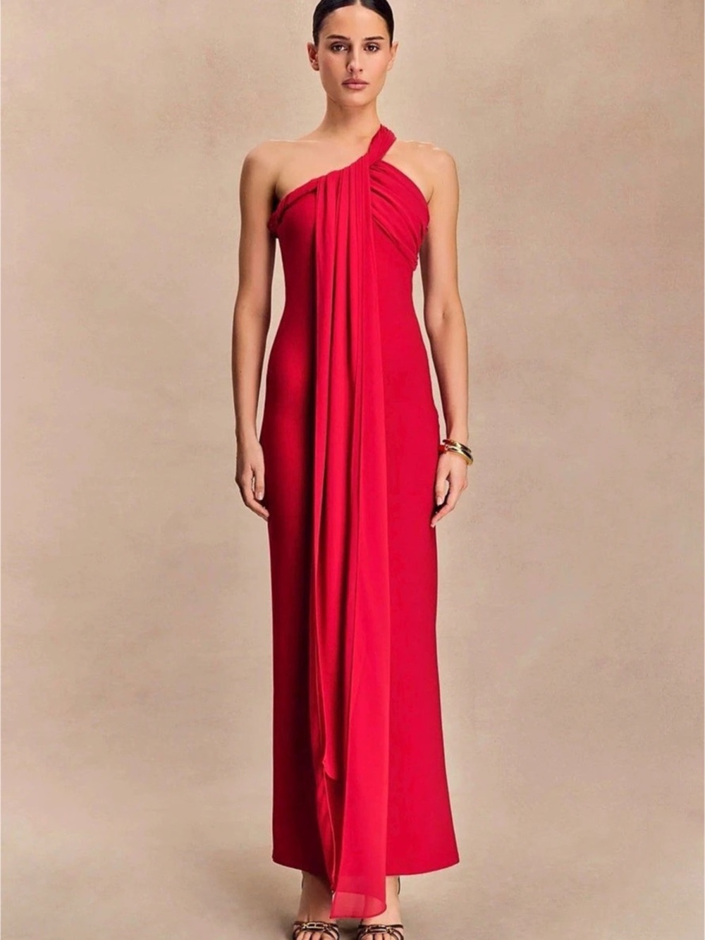 MESHKI Philippa Knotted Crepe Maxi Dress - Ruby
